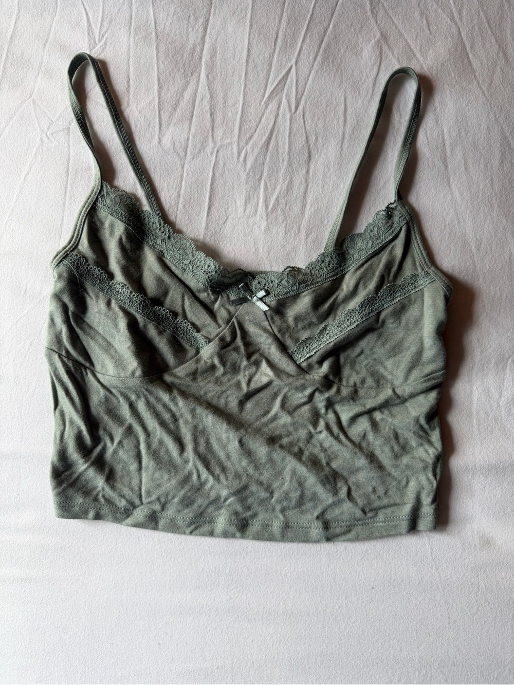 PacSun Olive Green Lace-Trim Cropped Camisole
